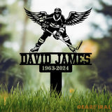 Custom Hockey Player With Wings Memorial Plaque Stake Personalized Hockey Grave Marker Remembrance Stake Garden Decor