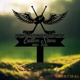 Custom Hockey with Wings Memorial Metal Stake Hockey Player Cross Grave Marker Remembrance Stake Sympathy Sign Outdoor