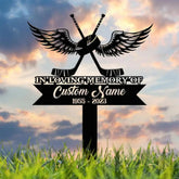 Custom Hockey with Wings Memorial Metal Stake Hockey Player Cross Grave Marker Remembrance Stake Sympathy Sign Outdoor