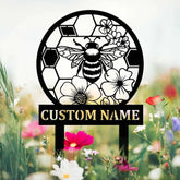 Custom Honey Bee Garden Sign Personalized Bee Metal Sign Honey Bee Garden Decor Flower Bee Garden Art Bee Yard Sign Bee