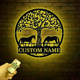 Custom Horse Farm Metal Sign with LED Lights - Personalized Horse Name Wall Art - Rustic Tree Decor for Ranch Stable or