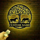 Custom Horse Farm Metal Sign with LED Lights - Personalized Horse Name Wall Art - Rustic Tree Decor for Ranch Stable or
