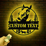 Custom Horse Farm Metal Sign with LED Lights - Personalized Horse Name Wall Art - Rustic Tree Decor for Ranch Stable or