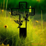 Custom Hummingbird Cross Memorial Plaque Stake Hummingbird Name Sign Grave Marker Sign Sympathy Plaque Garden Metal