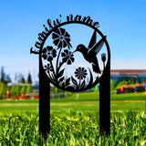 Custom Hummingbird Garden Metal Stake Personalized Family Name Yard Sign Outdoor Decor Garden Stake Outdoor Door Garden