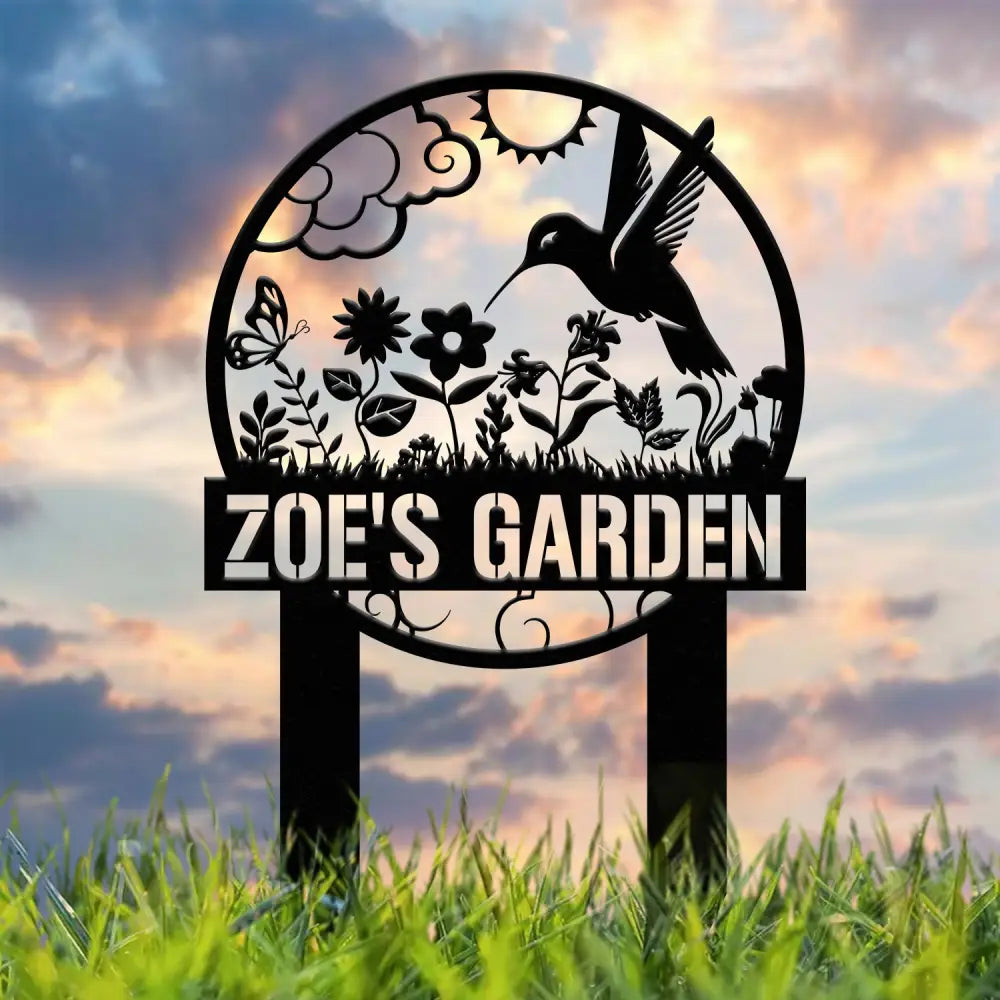 Custom Hummingbird Garden Sign Personalized Name Garden Stake Metal Garden Sign Gardener Name Sign Gardener Gift Yard