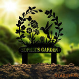 Custom Hummingbird Garden Sign Personalized Name Garden Stake Metal Garden Sign Gardener Name Sign Gardener Gift Yard