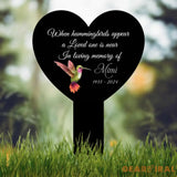 Custom Hummingbird Memorial Heart Plaque Stake Hummingbird Name Sign Grave Marker Sign Sympathy Plaque Garden Metal