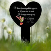 Custom Hummingbird Memorial Heart Plaque Stake Hummingbird Name Sign Grave Marker Sign Sympathy Plaque Garden Metal