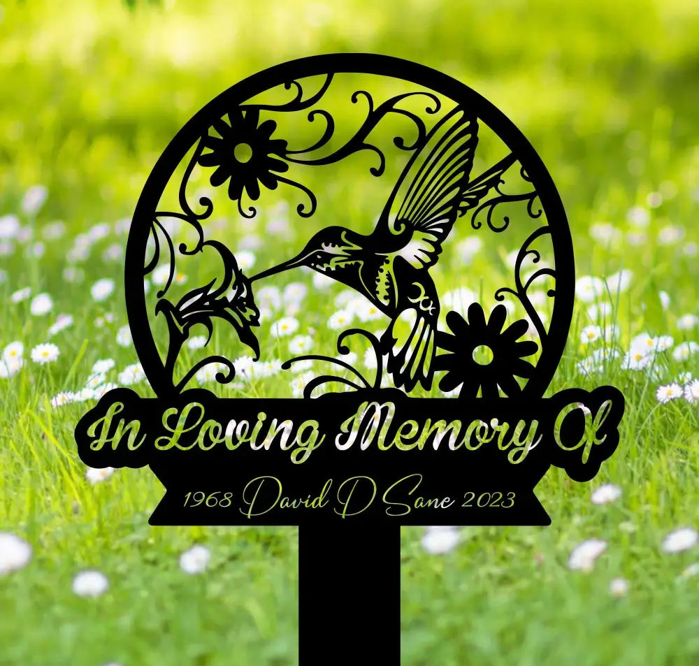 Custom Hummingbird Memorial Stake - Personalized Hummingbird and Flower - Metal Stake - Sympathy Sign | GearViral