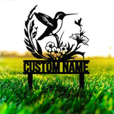 Custom Hummingbird Metal Garden Decor Bird with Stakes Garden Sign Flower Design Personalized Garden Sign Custom Garden