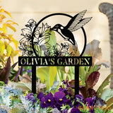 Custom Hummingbird Metal Garden Decor Bird with Stakes Garden Sign,Flower Design Personalized Garden Sign,Custom Garden