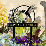 Custom Hummingbird Metal Garden Decor Bird with Stakes Garden Sign,Flower Design Personalized Garden Sign,Custom Garden