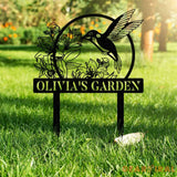 Custom Hummingbird Metal Garden Decor Bird with Stakes Garden Sign,Flower Design Personalized Garden Sign,Custom Garden