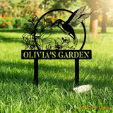 Custom Hummingbird Metal Garden Decor Bird with Stakes Garden Sign,Flower Design Personalized Garden Sign,Custom Garden