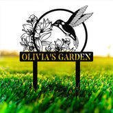 Custom Hummingbird Metal Garden Decor Bird with Stakes Garden Sign,Flower Design Personalized Garden Sign,Custom Garden