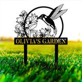 Custom Hummingbird Metal Garden Decor Bird with Stakes Garden Sign,Flower Design Personalized Garden Sign,Custom Garden
