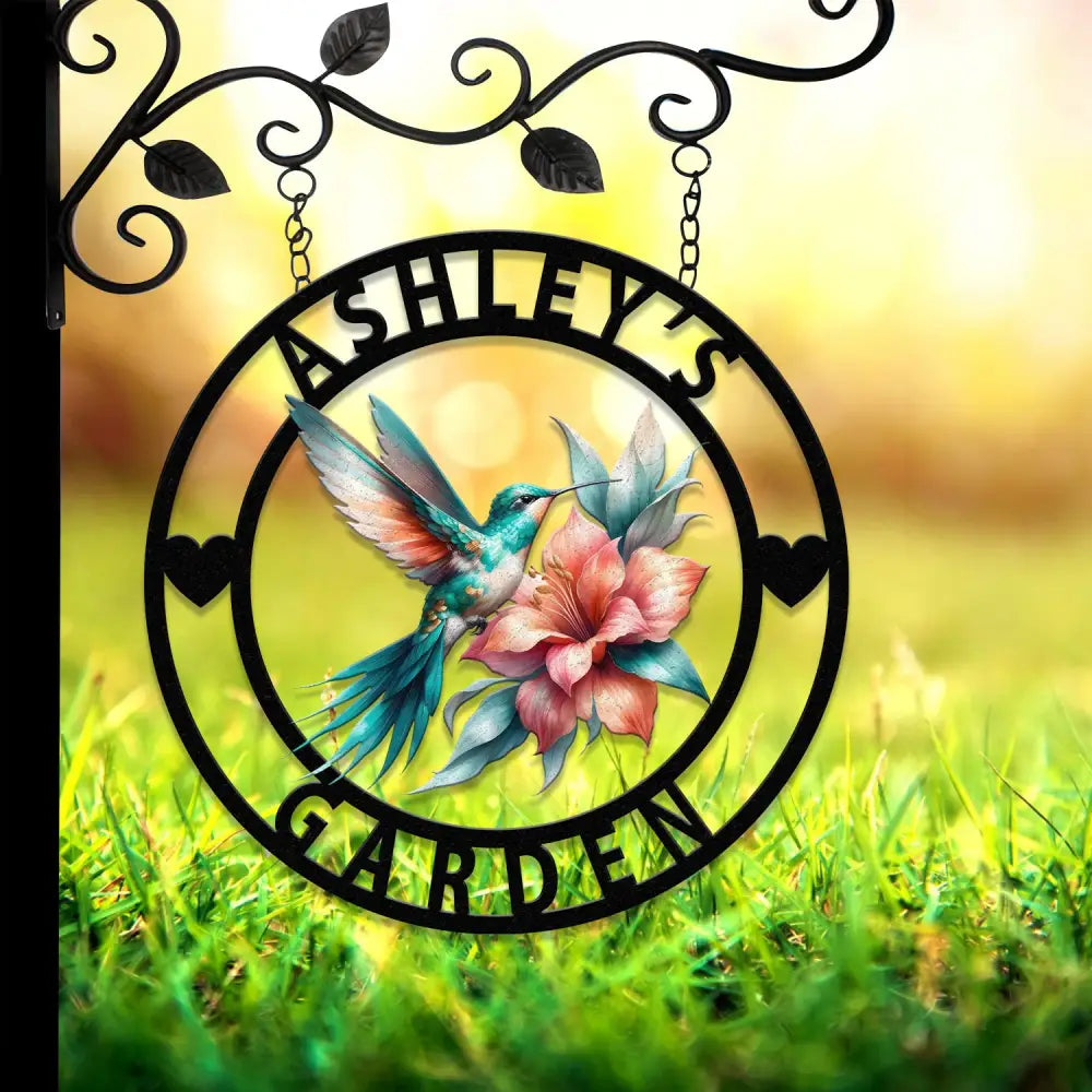 Custom Hummingbird Metal Garden Decor Hummingbird Garden Sign Personalized Garden Decor Custom Garden Name Sign