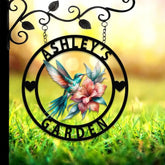 Custom Hummingbird Metal Garden Decor Hummingbird Garden Sign Personalized Garden Decor Custom Garden Name Sign
