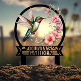 Custom Hummingbird Metal Garden Stake Bird with Stakes Garden Sign Personalized Garden Name Sign Gardener Gift Outdoor