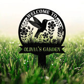 Custom Hummingbird Metal Garden Stake Personalized Garden Name Sign Metal Yard Sign Garden Metal Art Mom’s Metal Garden