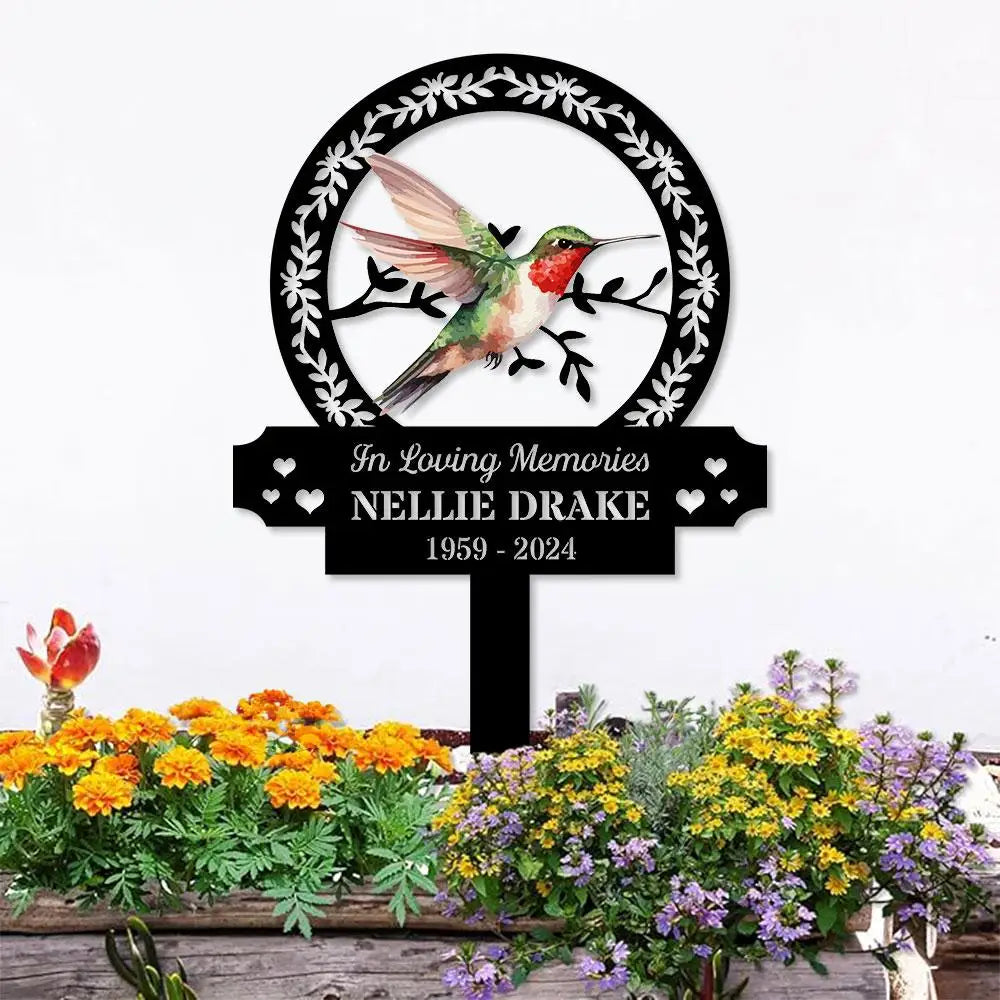 Custom Hummingbird Remembrance Stake Stake Metal Sign Memorial Plaque Buffterfly Grave Marker Personalized Garden Sign