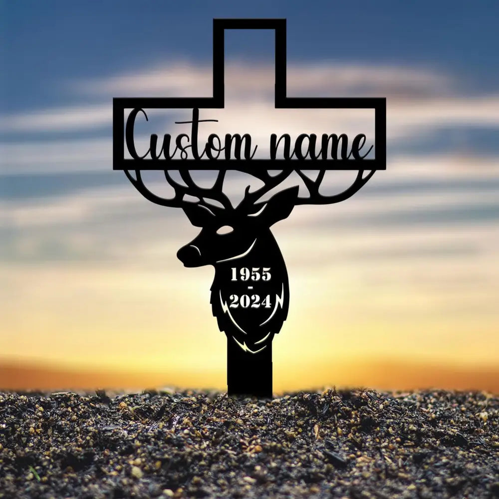 Custom Hunter Memorial Grave Stake Deer Hunting Plaques Hunter Loss Cross Stake Bereavement Grave Marker Hunter