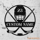 Custom Ice Hockey Metal Wall Art LED Light - Personalized Player Stick Sign Home Decor Wall Decor