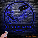 Custom Ice Hockey Metal Wall Art LED Light Personalized Player Stick Sign Home Decor Kid Boy Girl Lover Nursery
