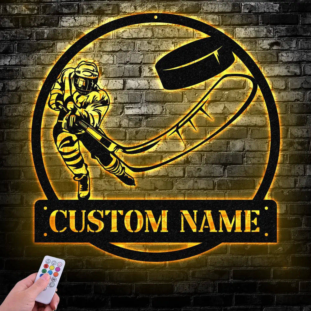 Custom Ice Hockey Metal Wall Art LED Light Personalized Player Stick Sign Home Decor Kid Boy Girl Lover Nursery