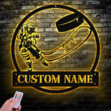 Custom Ice Hockey Metal Wall Art LED Light Personalized Player Stick Sign Home Decor Kid Boy Girl Lover Nursery