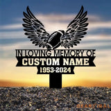 Custom In Loving Memory Football with Wings Memorial Plaque Stake Personalized Football Metal Sign Sympathy Gift