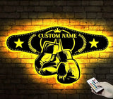 Custom King Boxer Belt Name Sign Home Decor - Personalized Boxing Gloves Metal Wall Art with LED Light - Ideal for Home