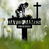 Custom Kneeling Football Player Memorial Plaque Stake Personalized Football Metal Cross Sign Sympathy Gift Outdoor