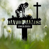 Custom Kneeling Football Player Memorial Plaque Stake Personalized Football Metal Cross Sign Sympathy Gift Outdoor