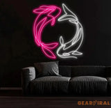 Custom Koi Fish Neon Sign – Yin Yang-Inspired Pink and White LED Wall Art for Home Office or Café Decor – Unique Zen