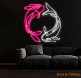 Custom Koi Fish Neon Sign – Yin Yang-Inspired Pink and White LED Wall Art for Home Office or Café Decor – Unique Zen