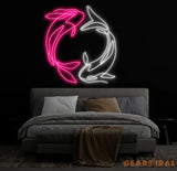 Custom Koi Fish Neon Sign – Yin Yang-Inspired Pink and White LED Wall Art for Home Office or Café Decor – Unique Zen