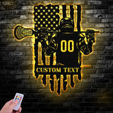 Custom Lacrosse Metal Wall Art LED Light Personalized Lacrosse Player Metal Name Sign Decor Sport Room Fan Club Metal