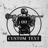 Custom Lacrosse Player Metal Wall Art LED Light Personalized Lacrosse Goalie Name Sign Lacrosse Stick Kid Nursery