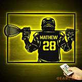 Custom Lacrosse Player Metal Wall Art LED Light Personalized Lacrosse Goalie Name Sign Lacrosse Stick Kid Nursery