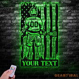 Custom Lacrosse US Flag Metal Wall Art LED Light Personalized Lacrosse Player Metal Name Sign Decor Sport Room Fan Club