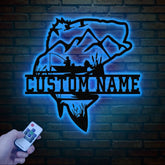 Custom Largemouth Bass Fishing Metal Sign with LED Light Fishing Name Sign Lake House Decor Fish Art Wall Sculpture