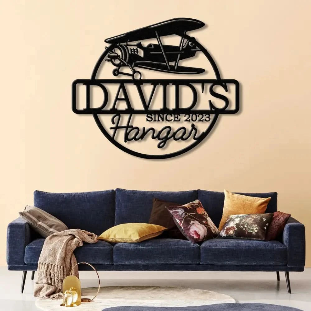 Custom LED Airplane Hangar Sign - Personalized Pilot Name Sign - Aviation Lover Wall Decor - Airplane Man Cave Sign