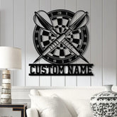 Custom LED Dartboard Metal Sign - Personalized Dart Player Name Wall Art - Game Room Decor - Sports Wall Hanging for