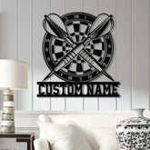Custom LED Dartboard Metal Sign - Personalized Dart Player Name Wall Art - Game Room Decor - Sports Wall Hanging for