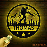 Custom LED Hiker Wall Sign - Personalized Hiking Metal Art with Name Nature Lover Wall Decor Adventure Gift for Hikers