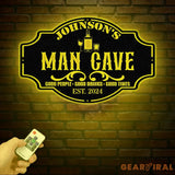 Custom LED Man Cave Metal Sign - Personalized Bar Wall Art - Unique Father’s Day Gift - Man Cave Decor with LED Lights