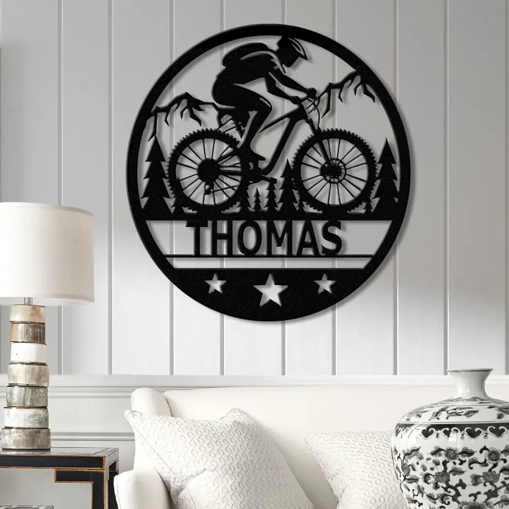 Custom LED Mountain Biker Metal Wall Art Personalized Name Sign Mountain Bike Decor for Outdoor Enthusiasts Cycling