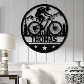 Custom LED Mountain Biker Metal Wall Art Personalized Name Sign Mountain Bike Decor for Outdoor Enthusiasts Cycling